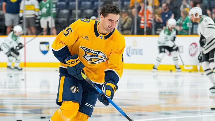 William Trudeau skates his rookie lap ahead of his NHL debut for the Nashville Predators William Trudeau skates his rookie lap ahead of his NHL debut for the Nashville Predators
