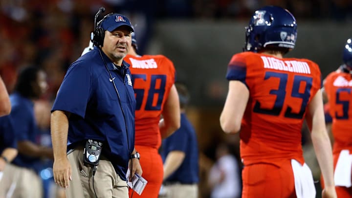 Oct 11, 2014; Tucson, AZ, USA; Arizona Wildcats offensive line coach Jim Michalczik during the game