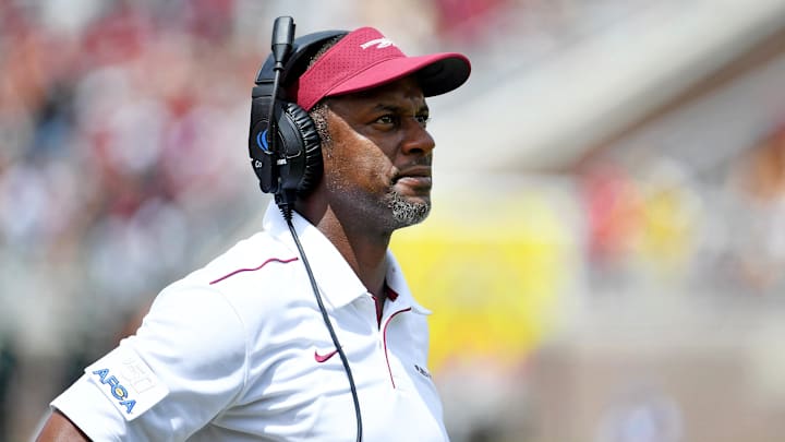 Aug 31, 2019; Tallahassee, FL, USA; Florida State Seminoles head coach Willie Taggart during the game against the Boise State Broncos at Doak Campbell Stadium. Mandatory Credit: Melina Myers-Imagn Images
