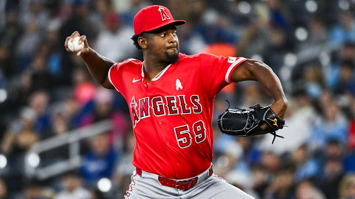 May 10, 2026; Toronto, Ontario, CAN; Los Angeles Angels starting pitcher Jose Soriano (59) throws a pitch against the Toronto Blue Jays in the first inning at Rogers Centre. Mandatory Credit: David Kirouac-Imagn Images May 10, 2026; Toronto, Ontario, CAN; Los Angeles Angels starting pitcher Jose Soriano (59) throws a pitch against the Toronto Blue Jays in the first inning at Rogers Centre. Mandatory Credit: David Kirouac-Imagn Images