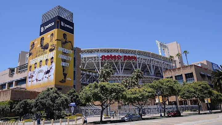 A general view of the exterior of Petco Park on July 3, 2020.