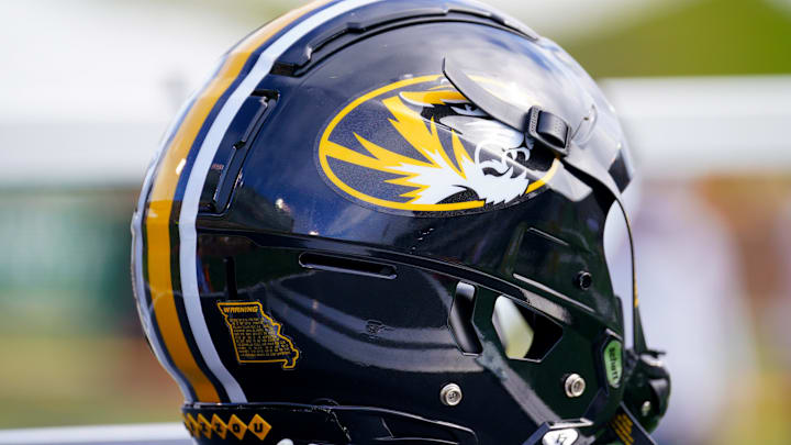 Sep 14, 2024; Columbia, Missouri, USA; A general view of a Missouri Tigers helmet against the Boston College Eagles during the first half at Faurot Field at Memorial Stadium. Mandatory Credit: Denny Medley-Imagn Images