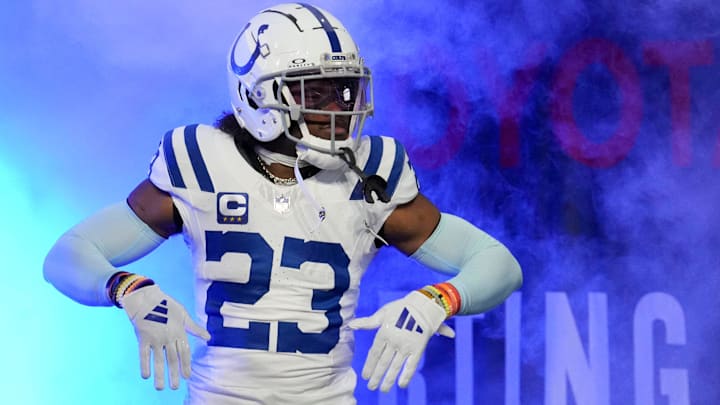 Indianapolis Colts cornerback Kenny Moore II (23) takes the field Sunday, Dec. 22, 2024, ahead of a game against the Tennessee Titans at Lucas Oil Stadium in Indianapolis.