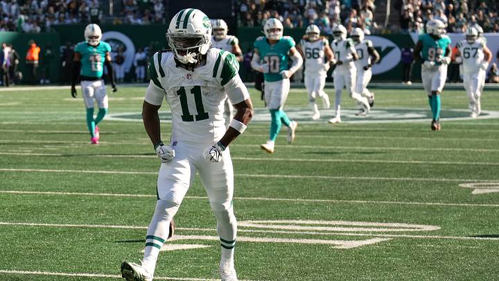 Oct 25, 2026; East Rutherford, New Jersey, USA; New York Jets wide receiver Omar Cooper Jr. (11) celebrates after catching a pass against the Miami Dolphins during the third quarter at MetLife Stadium. Mandatory Credit: Robert Deutsch-Imagn Images Oct 25, 2026; East Rutherford, New Jersey, USA; New York Jets wide receiver Omar Cooper Jr. (11) celebrates after catching a pass against the Miami Dolphins during the third quarter at MetLife Stadium. Mandatory Credit: Robert Deutsch-Imagn Images