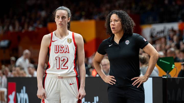 Caitlin Clark speaks to Kara Lawson during the FIBA World Cup. Caitlin Clark speaks to Kara Lawson during the FIBA World Cup.