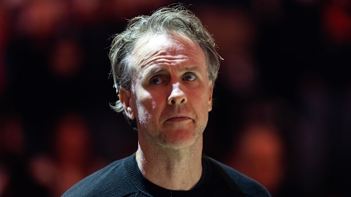 Jan 11, 2026; Phoenix, Arizona, USA; Washington Wizards head coach Brian Keefe against the Phoenix Suns at Mortgage Matchup Center. Mandatory Credit: Mark J. Rebilas-Imagn Images