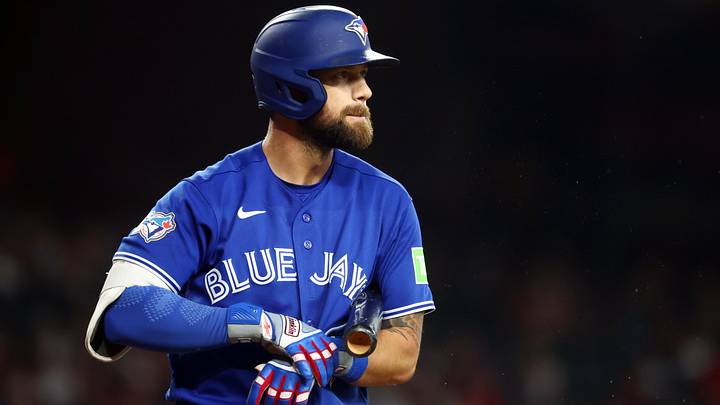 Apr 19, 2026; Phoenix, Arizona, USA; Toronto Blue Jays outfielder Nathan Lukes against the Arizona Diamondbacks at Chase Field. 