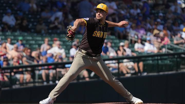 Feb 24, 2026; Mesa, Arizona, USA; San Diego Padres pitcher Marco Gonzales (32) throws against the Chicago Cubs in the first inning at Sloan Park. Mandatory Credit: Rick Scuteri-Imagn Images Feb 24, 2026; Mesa, Arizona, USA; San Diego Padres pitcher Marco Gonzales (32) throws against the Chicago Cubs in the first inning at Sloan Park. Mandatory Credit: Rick Scuteri-Imagn Images