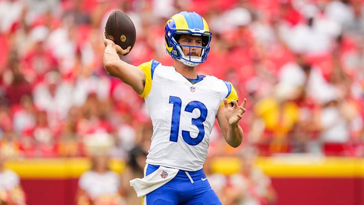 Aug 15, 2026; Kansas City, Missouri, USA; Los Angeles Rams quarterback Stetson Bennett IV (13) throws a pass during the first half against the Kansas City Chiefs at Arrowhead Stadium. Mandatory Credit: Jay Biggerstaff-Imagn Images Aug 15, 2026; Kansas City, Missouri, USA; Los Angeles Rams quarterback Stetson Bennett IV (13) throws a pass during the first half against the Kansas City Chiefs at Arrowhead Stadium. Mandatory Credit: Jay Biggerstaff-Imagn Images