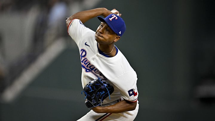 Texas Rangers relief pitcher Jose Leclerc (25) pitches against the Pittsburgh Pirates during the sixth inning at Globe Life Field. Texas Rangers relief pitcher Jose Leclerc (25) pitches against the Pittsburgh Pirates during the sixth inning at Globe Life Field.