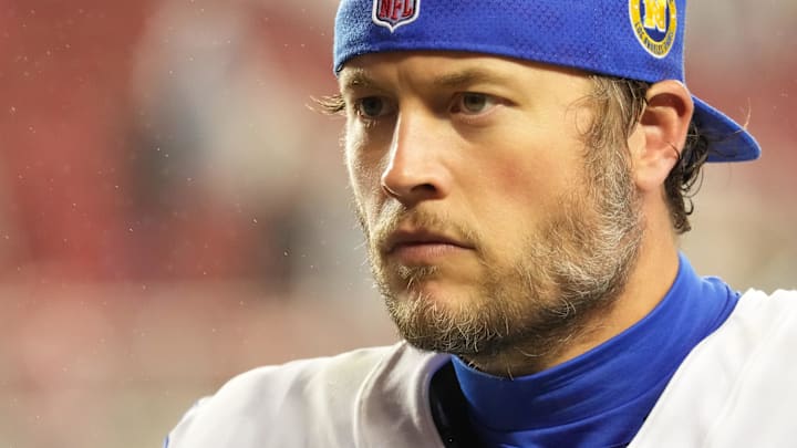 Dec 12, 2024; Santa Clara, California, USA; Los Angeles Rams quarterback Matthew Stafford (9) after the game against the San Francisco 49ers at Levi's Stadium. Mandatory Credit: Kelley L Cox-Imagn Images
