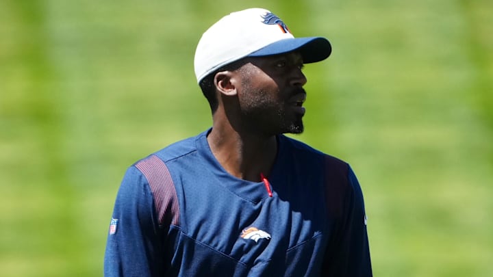 May 13, 2022; Englewood, CO, USA; Denver Broncos defensive coordinator Ejiro Evero during rookie