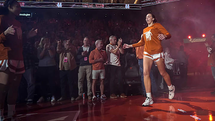 Texas Longhorns forward Taylor Jones (44) exits the tunnel ahead of the women's basketball game.