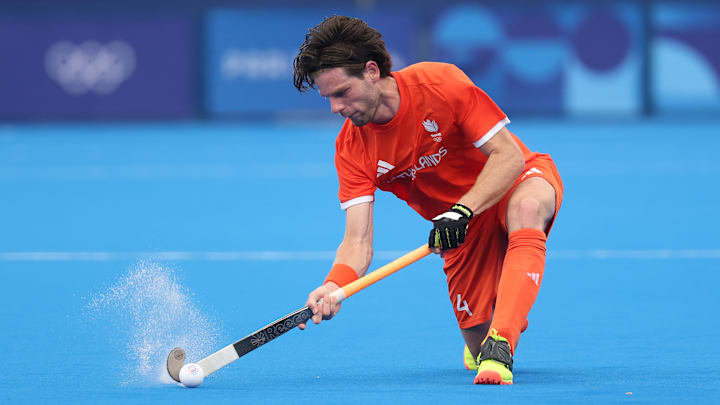Dutch field hockey player Lars Balk during the 2024 Paris Olympics.