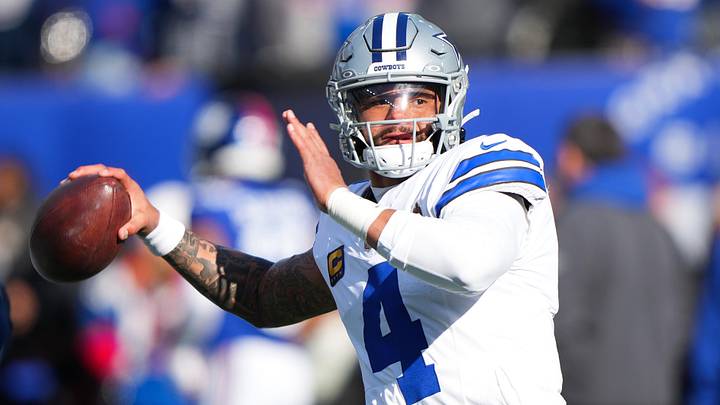 Dallas Cowboys quarterback Dak Prescott (4) warms up before the game against the New York Giants at MetLife Stadium. Mandatory Credit: Robert Deutsch-Imagn Images