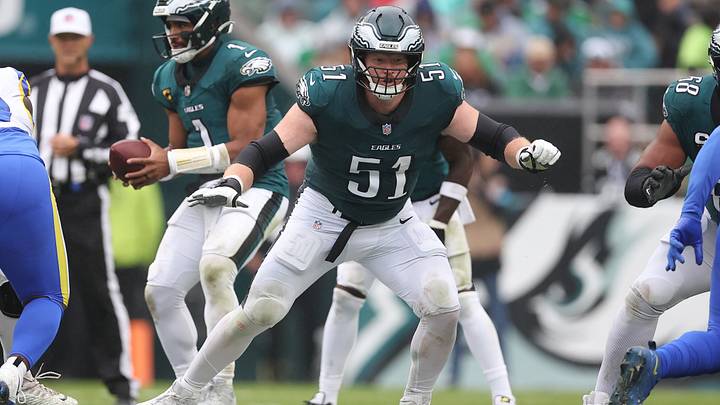 Oct 4, 2026; Philadelphia, Pennsylvania, USA; Philadelphia Eagles center Cam Jurgens (51) plays against the Los Angeles Rams at Lincoln Financial Field. Mandatory Credit: Bill Streicher-Imagn Images Oct 4, 2026; Philadelphia, Pennsylvania, USA; Philadelphia Eagles center Cam Jurgens (51) plays against the Los Angeles Rams at Lincoln Financial Field. Mandatory Credit: Bill Streicher-Imagn Images