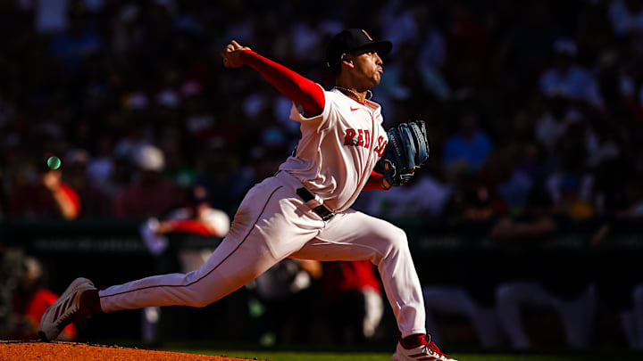 Sep 28, 2025; Boston, Massachusetts, USA; Boston Red Sox pitcher Jose De Leon (78) throws a pitch against the Detroit Tigers in the second inning at Fenway Park. Mandatory Credit: David Butler II-Imagn Images