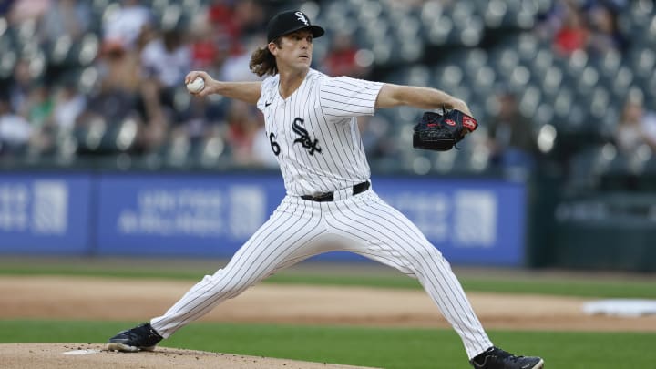 Jun 6, 2024; Chicago, Illinois, USA; Chicago White Sox starting pitcher Jake Woodford (46) delivers a pitch against the Boston Red Sox during the first inning at Guaranteed Rate Field.