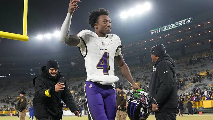 Dec 27, 2025; Green Bay, Wisconsin, USA; Baltimore Ravens wide receiver Zay Flowers (4) celebrates after the game against the Green Bay Packers at Lambeau Field. Mandatory Credit: Jeff Hanisch-Imagn Images Dec 27, 2025; Green Bay, Wisconsin, USA; Baltimore Ravens wide receiver Zay Flowers (4) celebrates after the game against the Green Bay Packers at Lambeau Field. Mandatory Credit: Jeff Hanisch-Imagn Images