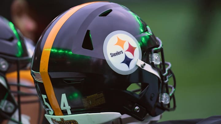 Dec 15, 2024; Philadelphia, Pennsylvania, USA; Pittsburgh Steelers helmet on the sidelines against the Philadelphia Eagles at Lincoln Financial Field. Mandatory Credit: Eric Hartline-Imagn Images