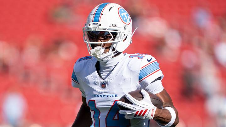 August 13, 2026; Santa Clara, California, USA; Tennessee Titans wide receiver Carnell Tate (14) warms up before the game against the San Francisco 49ers at Levi's Stadium. August 13, 2026; Santa Clara, California, USA; Tennessee Titans wide receiver Carnell Tate (14) warms up before the game against the San Francisco 49ers at Levi's Stadium.