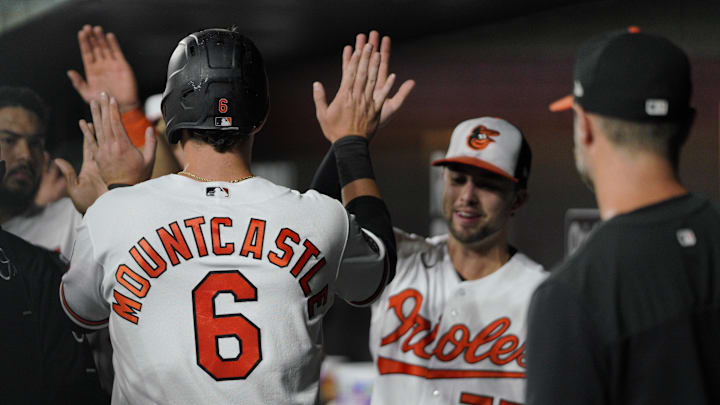 Baltimore Orioles first baseman Ryan Mountcastle celebrates following a home run. He faces Washington Nationals LHP Patrick Corbin tonight.