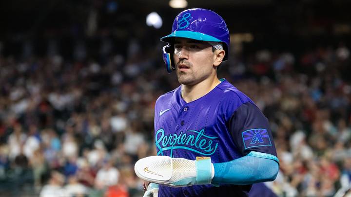 Jun 19, 2026; Phoenix, Arizona, USA; Arizona Diamondbacks outfielder Corbin Carroll against the Minnesota Twins at Chase Field. Mandatory Credit: Mark J. Rebilas-Imagn Images