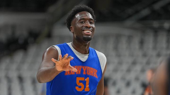 Jun 2, 2026; San Antonio, TX, USA; New York Knicks forward Mohamed Diawara (51) smiles during practice on media day for the 2026 NBA Finals at Frost Bank Center. Mandatory Credit: Daniel Dunn-Imagn Images Jun 2, 2026; San Antonio, TX, USA; New York Knicks forward Mohamed Diawara (51) smiles during practice on media day for the 2026 NBA Finals at Frost Bank Center. Mandatory Credit: Daniel Dunn-Imagn Images