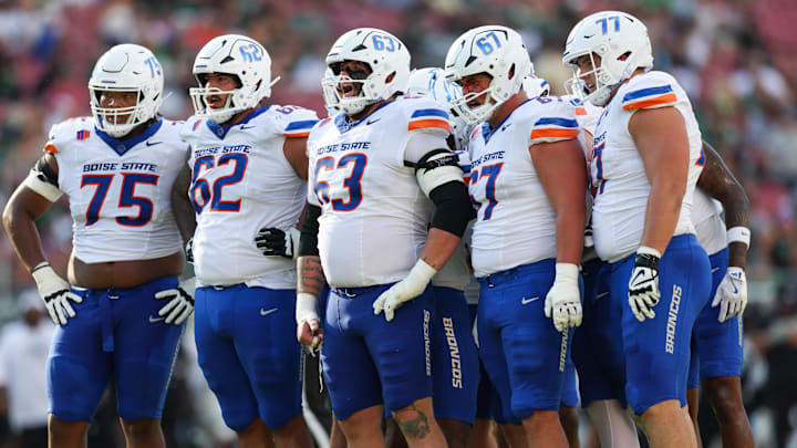 Boise State left tackle Kage Casey (77) opted out of the LA Bowl.