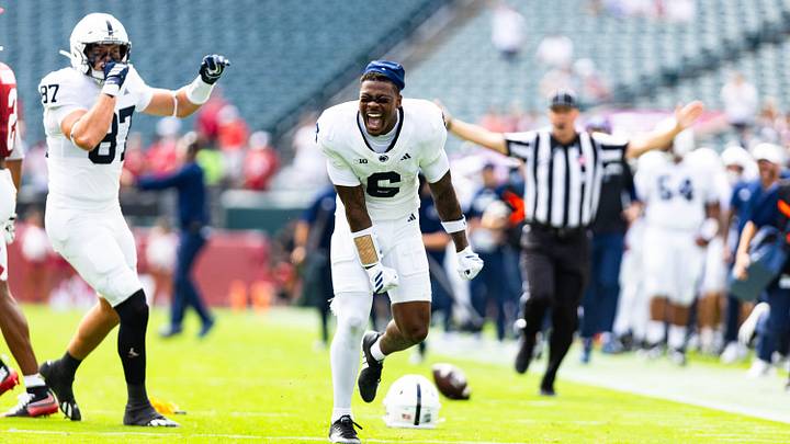 Penn State Nittany Lions receiver receiver Koby Howard (6) celebrates a touchdown vs. the Temple Owls at Lincoln Financial Field. Penn State Nittany Lions receiver receiver Koby Howard (6) celebrates a touchdown vs. the Temple Owls at Lincoln Financial Field.