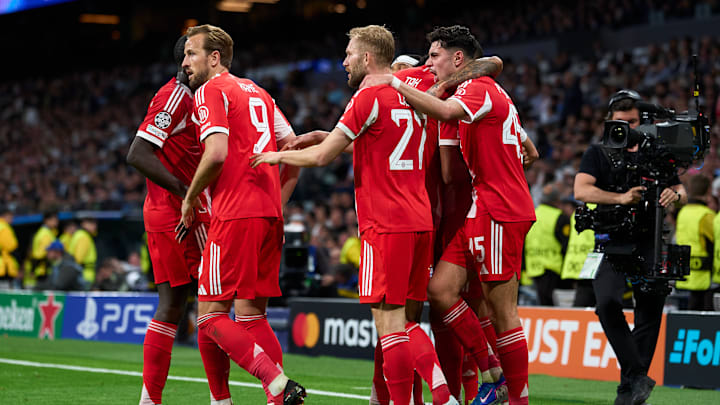 Bayern Munich players celebrating a goal against Real Madrid on Tuesday.