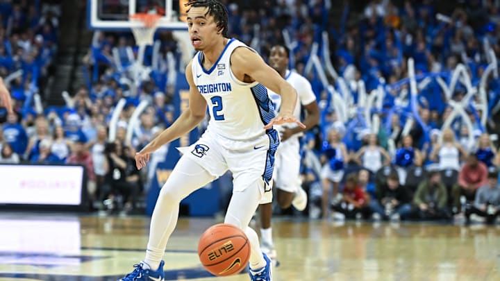 Dec 4, 2022; Omaha, Nebraska, USA;  Creighton Bluejays guard Ryan Nembhard (2) reacts after