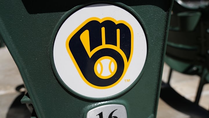 May 26, 2025; Milwaukee, Wisconsin, USA; General view of a Milwaukee Brewers logo during warmups prior the game against the Boston Red Sox at American Family Field. Mandatory Credit: Jeff Hanisch-Imagn Images May 26, 2025; Milwaukee, Wisconsin, USA; General view of a Milwaukee Brewers logo during warmups prior the game against the Boston Red Sox at American Family Field. Mandatory Credit: Jeff Hanisch-Imagn Images
