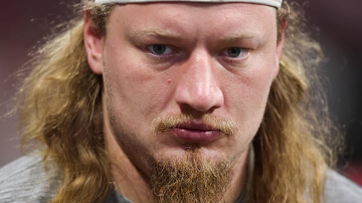 Sep 29, 2024; Atlanta, Georgia, USA; Atlanta Falcons offensive tackle Kaleb McGary (76) walks off the field after a game against the New Orleans Saints at Mercedes-Benz Stadium. Mandatory Credit: Brett Davis-Imagn Images
Sep 29, 2024; Atlanta, Georgia, USA; Atlanta Falcons offensive tackle Kaleb McGary (76) walks off the field after a game against the New Orleans Saints at Mercedes-Benz Stadium. Mandatory Credit: Brett Davis-Imagn Images