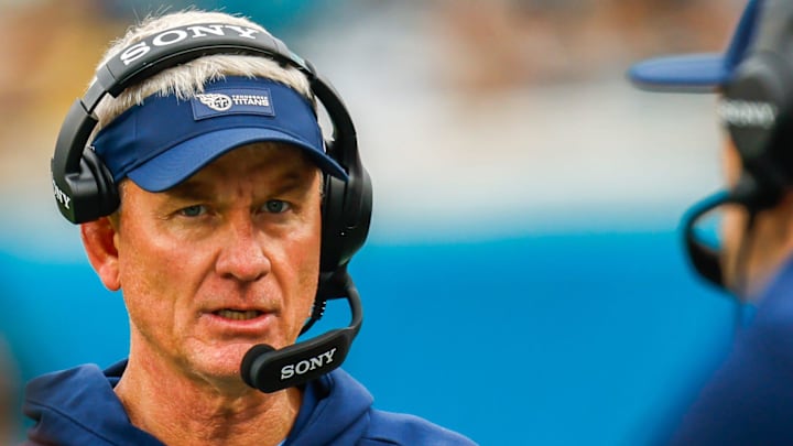 Tennessee Titans head coach Mike McCoy walks the sideline during the fourth quarter in an NFL football matchup at EverBank Stadium, Sunday, Jan. 4, 2026, in Jacksonville, Fla. The Jaguars defeated the Titans 41-7 [Doug Engle/Florida Times-Union]