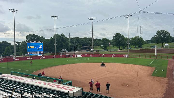 Rhoads Stadium in Tuscaloosa, Alabama prior to Friday night's super regional matchup between Alabama and LSU Rhoads Stadium in Tuscaloosa, Alabama prior to Friday night's super regional matchup between Alabama and LSU