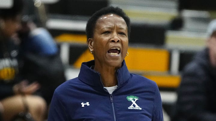 Xavier Prep head coach Jennifer Gillom calls out to her team during a game against Gilbert at Gilbert High School in Gilbert, Ariz., on Jan. 9, 2024.