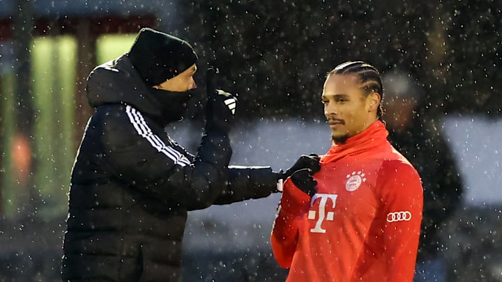 Bayern Munich head coach Thomas Tuchel with Leroy Sane.