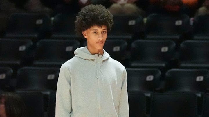 Five-star prospect Nate Ament at the NCAA college basketball game between Tennessee Kentucky on Tuesday, Jan. 28, 2025, in Knoxville, Tenn.