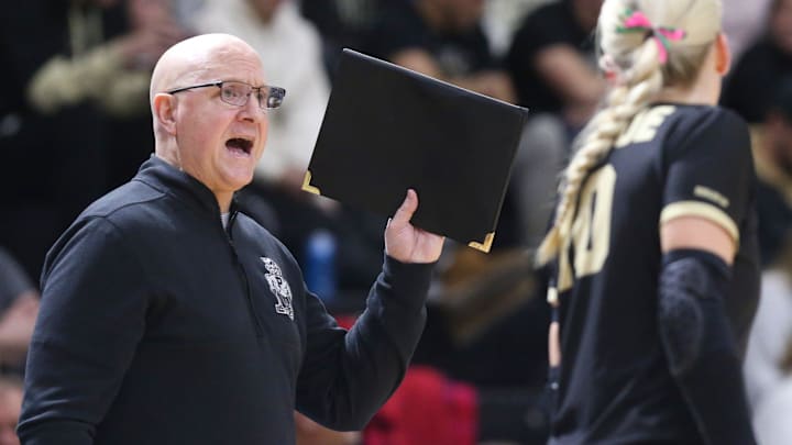 Purdue Boilermakers head coach Dave Shondell yells down court 