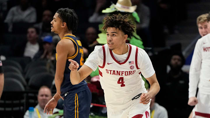 Mar 12, 2025; Charlotte, NC, USA; Stanford Cardinal guard Oziyah Sellers (4) reacts in the second half at Spectrum Center. Mandatory Credit: Bob Donnan-Imagn Images Mar 12, 2025; Charlotte, NC, USA; Stanford Cardinal guard Oziyah Sellers (4) reacts in the second half at Spectrum Center. Mandatory Credit: Bob Donnan-Imagn Images