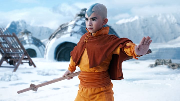 Avatar: The Last Airbender. Gordon Cormier as Aang in episode 101 of Avatar: The Last Airbender. Cr. Robert Falconer/Netflix © 2023