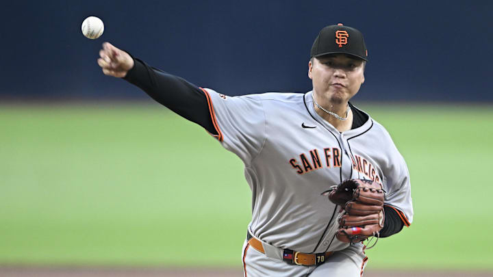 Aug 19, 2025; San Diego, California, USA; San Francisco Giants starting pitcher Kai-Wei Teng (66) delivers during the first inning against the San Diego Padres at Petco Park. Mandatory Credit: Denis Poroy-Imagn Images Aug 19, 2025; San Diego, California, USA; San Francisco Giants starting pitcher Kai-Wei Teng (66) delivers during the first inning against the San Diego Padres at Petco Park. Mandatory Credit: Denis Poroy-Imagn Images