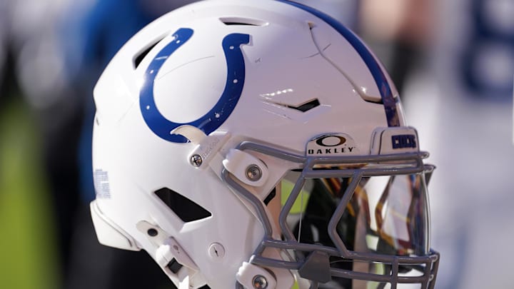 Nov 23, 2025; Kansas City, Missouri, USA; A general view of a Indianapolis Colts helmet against the Kansas City Chiefs during the game at GEHA Field at Arrowhead Stadium. Mandatory Credit: Denny Medley-Imagn Images Nov 23, 2025; Kansas City, Missouri, USA; A general view of a Indianapolis Colts helmet against the Kansas City Chiefs during the game at GEHA Field at Arrowhead Stadium. Mandatory Credit: Denny Medley-Imagn Images