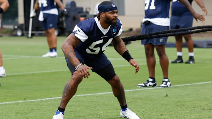 Dallas Cowboys EDGE Sam Williams goes through a drill during practice at the Ford Center at the Star Training Facility. Dallas Cowboys EDGE Sam Williams goes through a drill during practice at the Ford Center at the Star Training Facility.