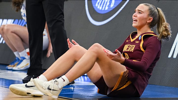 Mar 27, 2026; Sacramento, CA, USA; Minnesota Golden Gophers guard Mara Braun (10) reacts to a call against the UCLA Bruins during a Sweet Sixteen game of the Sacramento Regional 2 of the women's 2026 NCAA Tournament at Golden 1 Center.