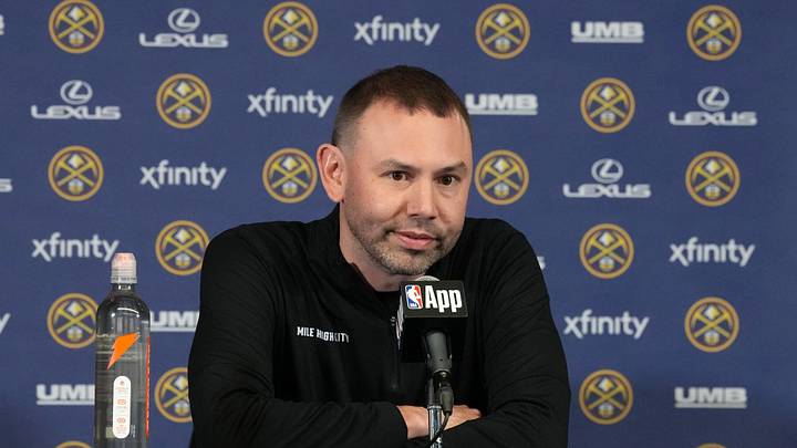 Feb 19, 2026; Inglewood, California, USA; Denver Nuggets head coach David Adelman at press conference at the Intuit Dome. Mandatory Credit: Kirby Lee-Imagn Images