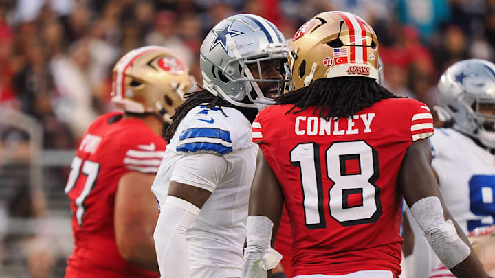 Dallas Cowboys cornerback Trevon Diggs and San Francisco 49ers wide receiver Chris Conley.