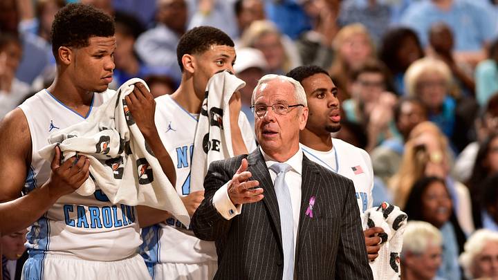 Nov 14, 2014; Chapel Hill, NC, USA; North Carolina Tar Heels head coach Roy Williams talks with forward Kennedy Meeks (3) and guard/forward Justin Jackson (44) and guard Joel Berry II (2) in the second half. The Tar Heels defeated the Eagles 76-60 at Dean E. Smith Center. Mandatory Credit: Bob Donnan-USA TODAY Sports Nov 14, 2014; Chapel Hill, NC, USA; North Carolina Tar Heels head coach Roy Williams talks with forward Kennedy Meeks (3) and guard/forward Justin Jackson (44) and guard Joel Berry II (2) in the second half. The Tar Heels defeated the Eagles 76-60 at Dean E. Smith Center. Mandatory Credit: Bob Donnan-USA TODAY Sports