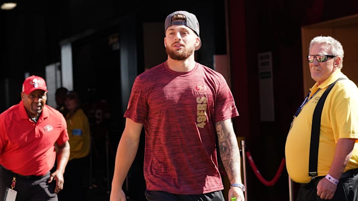 Sep 9, 2024; Santa Clara, California, USA;  San Francisco 49ers wide receiver Ricky Pearsall (14) enters the field before a game against the New York Jets at Levi's Stadium. Mandatory Credit: David Gonzales-Imagn Images